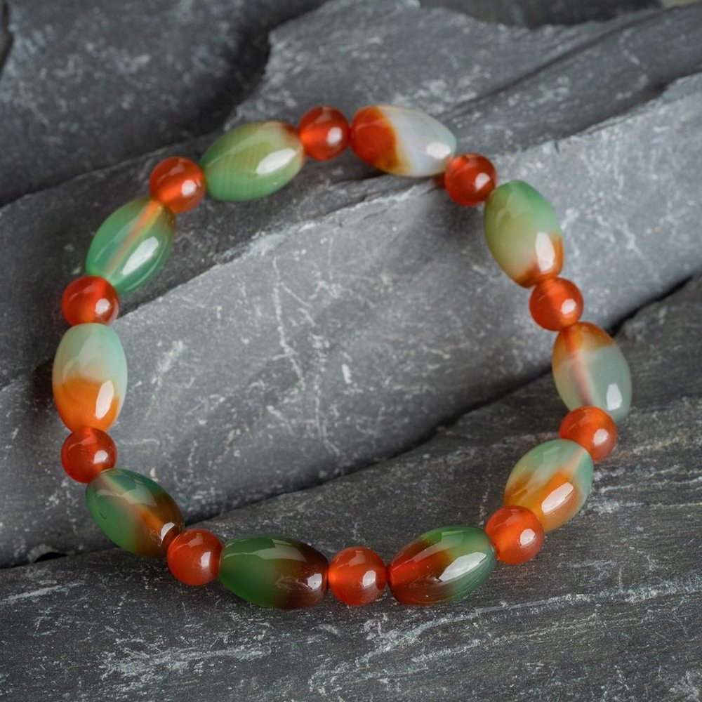 Natural Peacock Agate Stone Beaded Bracelet Rainbow Agate Stretch Bracelet